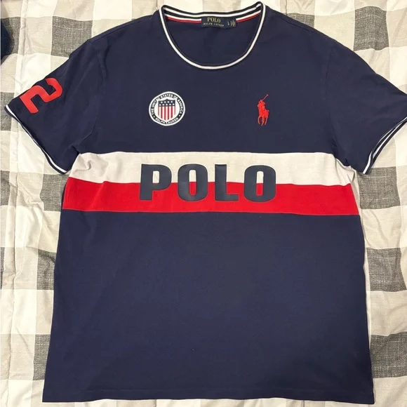 Ralph Lauren Men's Navy and Red Graphic Tee - Picture 1 of 3